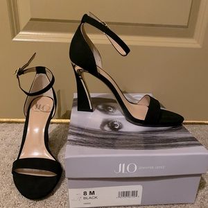 NWT JLO Dress Sandals - Black Suede / Gold Detail - Size 8